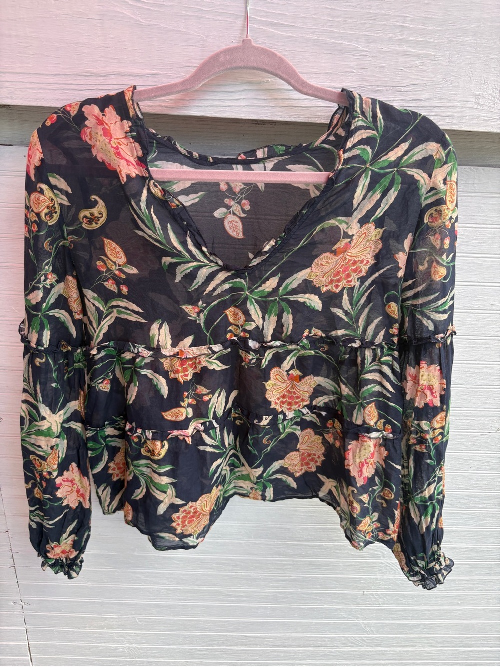 Sezane blouse - navy blue floral 34 FR, xs US size